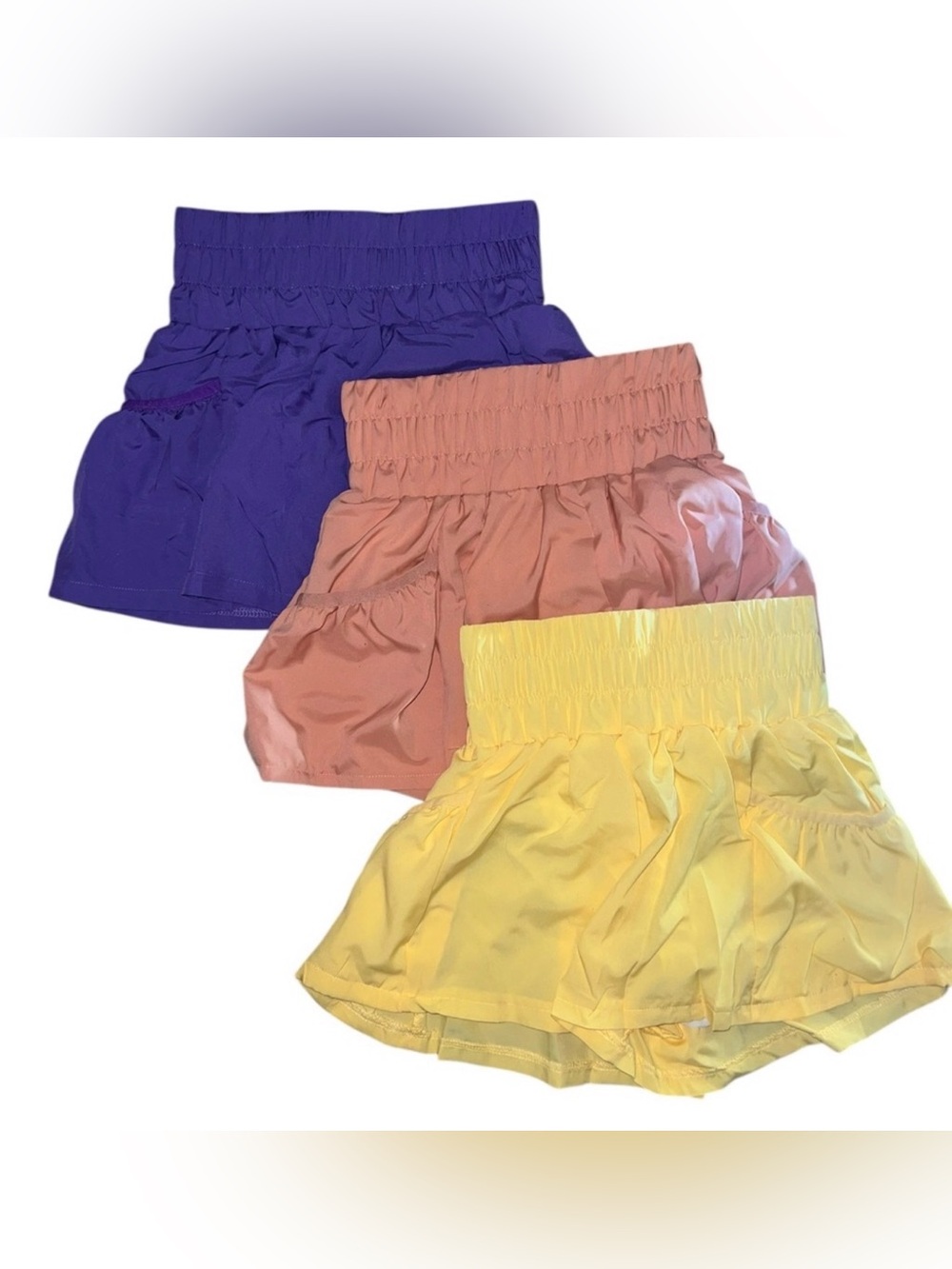 SET OF 3 - Smocked Waist Skort Set in Purple, Peach, and Yellow